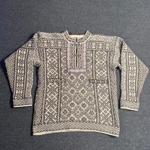 Devold By Olmes Carretti Nordic Fair Isle Wool Sweater Brown Mens Medium Hooks